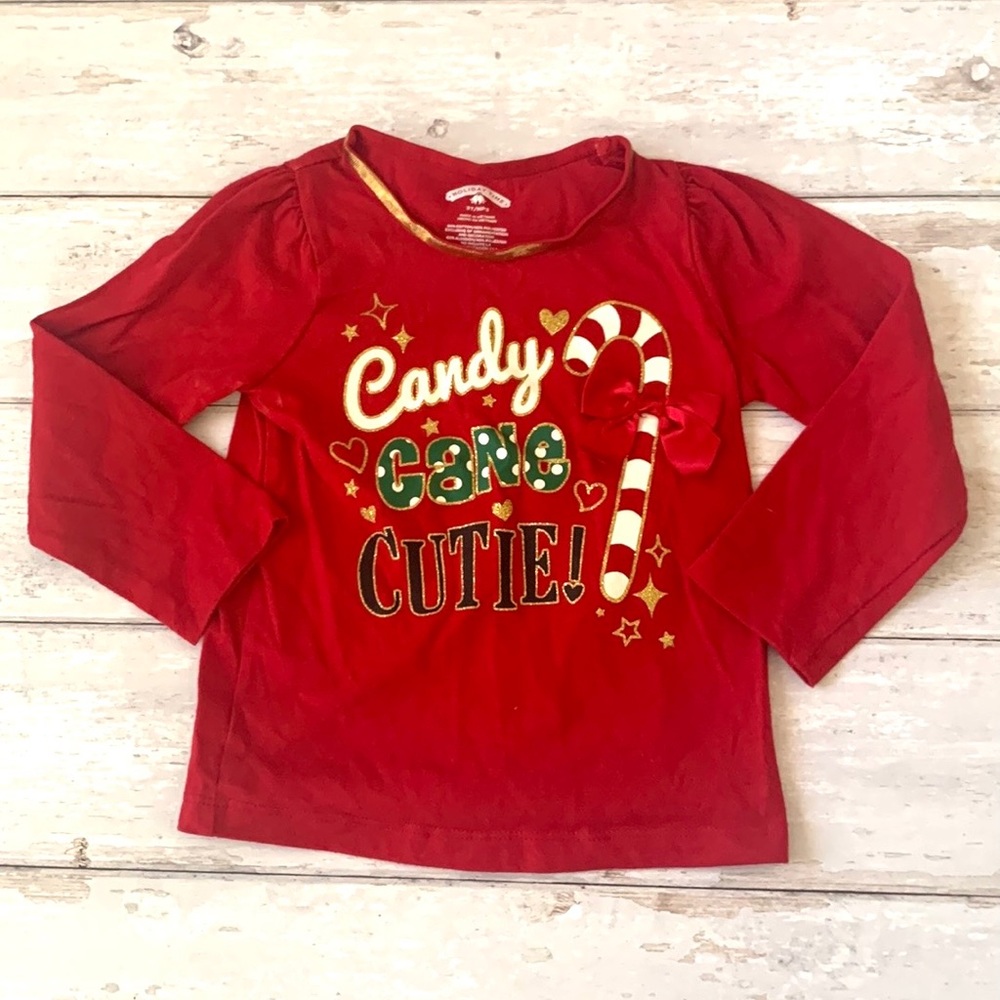 Girls 3T Christmas Holiday Candy Cane Red Shirt Long Sleeves Kids Toddler